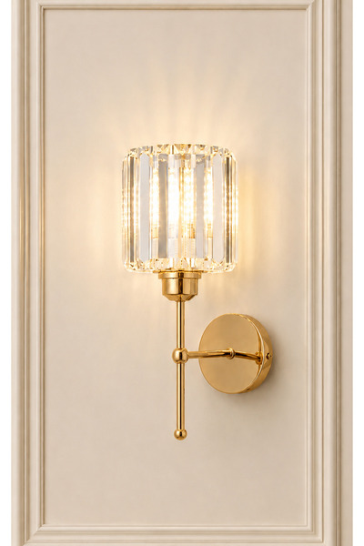 burenze Modern Kristal Taşlı Kablosuz Pilli Aplik Aç Kapa Butonlu Gold Sarı