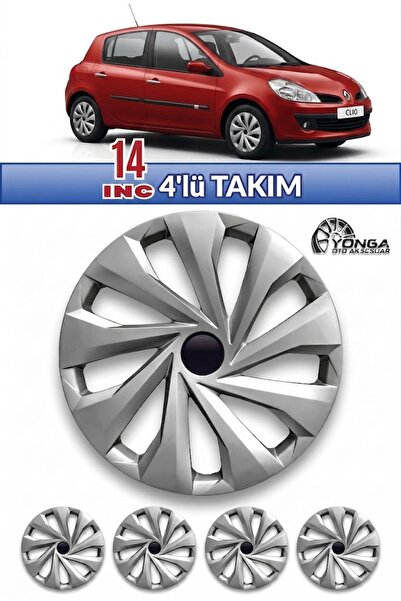 YONGA OTO AKSESUAR RENAULT CLİO 3 14 İnç Kırılmaz Jant Kapağı 4 Adet Gümüş + ...