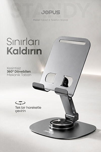 Jopus Metal 360 Dönebilen Telefon ve Tablet Standı Masaüstü Ayarlanabilir Kat...