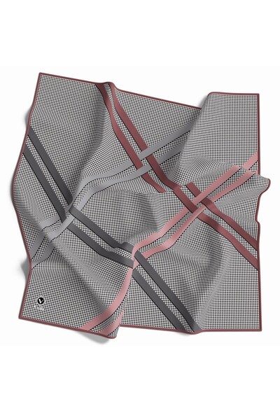 VİOLLA Twill Eşarp 90x90 Pudra Çizgili Pötikare Desenli İpek İçermez Kadın Eşarp