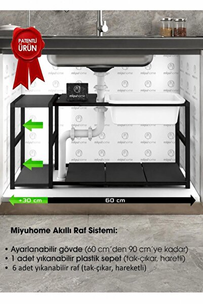 moniev Plastik Sepetli Genişletilebilir Raf Ayarlanabilir Düzenleyici Mutfak ...