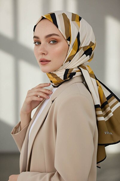 Vissona KREP GEOMETRİK DESENLİ BEJ RENKLİ 75X195 KIRIŞMAZ ŞAL