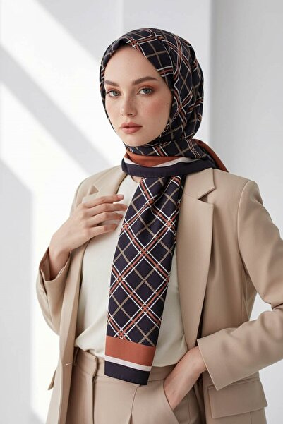 Vissona KREP EKOSE DESENLİ SİYAH - GÜL KURUSU RENKLİ 75X195 KIRIŞMAZ ŞAL