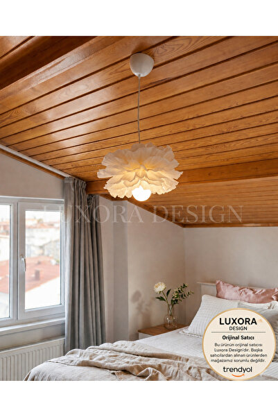 Luxora 30 CM Beyaz MİDİ Boy Çiçek Avize – Beyaz El Yapımı Dekoratif Modern Mi...