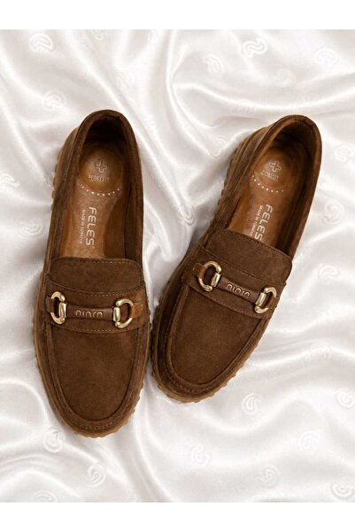 solebydilhan Kadın Süet Görünümlü Metal Tokalı Loafer Ayakkabı