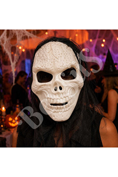 BeySüS Halloween Maske İskelet Kuru Kafa Tüllü Siyah Beyaz