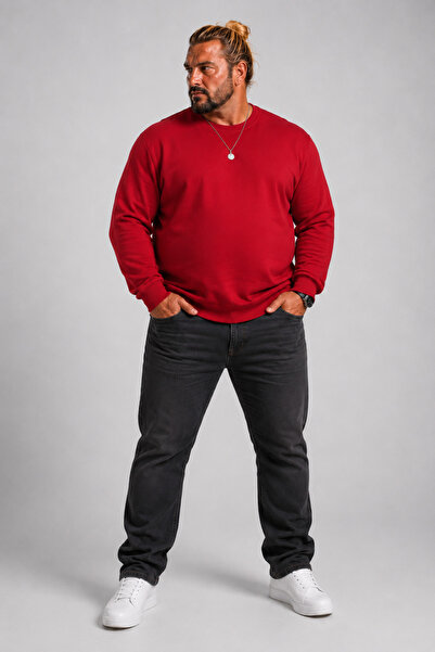MocGrande Plus Size Crew Neck Classic Sweat 23216 Roșu Claret