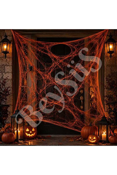 BeySüS Halloween Cadılar Bayramı Turuncu Renk Örümcek Ağı Seti