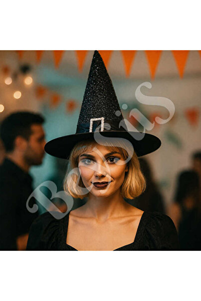 BeySüS Cadılar Bayramı Halloween Cadı Şapkası Kemerli