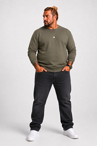 MocGrande Μεγάλο μέγεθος Crew Neck Classic Sweat 23216 ΧΑΚΙ