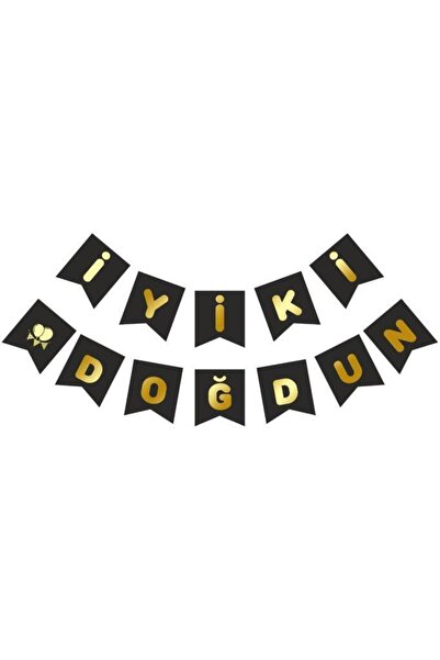 BeySüS Black and Gold Gilded Happy Birthday Written Cardboard Drawstring Writ...
