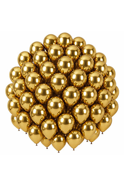 BeySüS Gold Color Latex Chrome Balloon (30 cm) - 50 Pieces