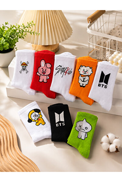 çorapdunyam 8-Piece Cotton Bts Emoji Colorful Design Socks Set Perfumed