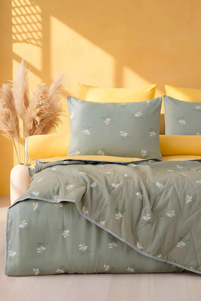 Rivaİstanbul Green Daisy Double Duvet Cover Pique Set - 7 Piece Dowry Set