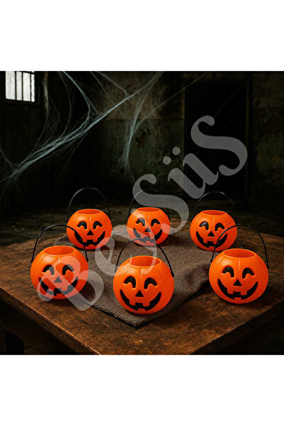 BeySüS Cadılar Bayramı Halloween Balkabağı Mini Şeker Kovası 6 Lı