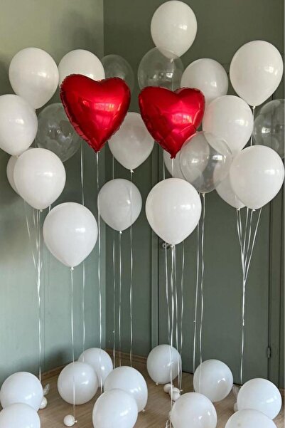 BeySüS Red Heart and White Clear Latex Balloon Set