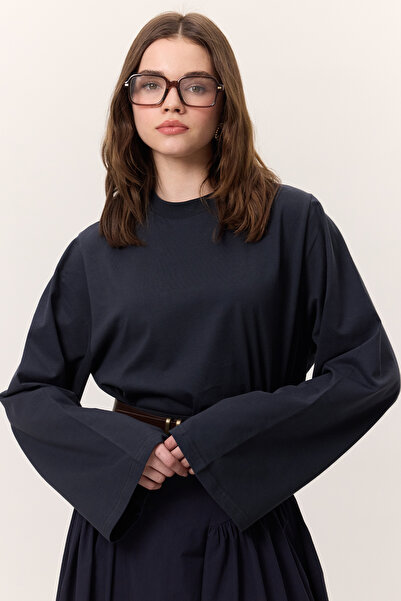 Manuka Long Sleeve Short T-Shirt Navy Blue