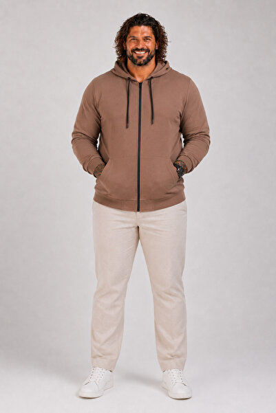 MocGrande Plus Size Basic Seasonal Zippered Hooded Sweat 22751 TABA