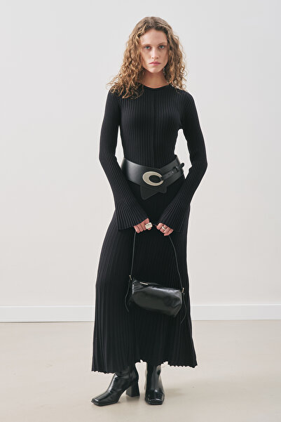 Manuka Black Rubber Knit Dress with Flawed Skirt