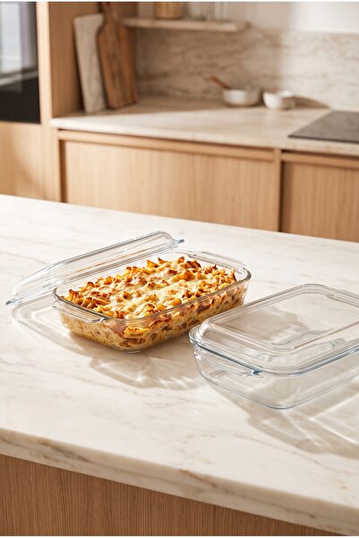 Paşabahçe Rectangular Oven Dish with Lid 2 L