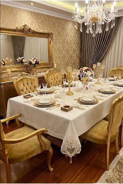 Çt Çeyizci Tekstil 12 Kişilik Masa Örtüsü Takımı, Masa Seti 12 Kişilik 26 Parça 160x220cm Yarım Dantel