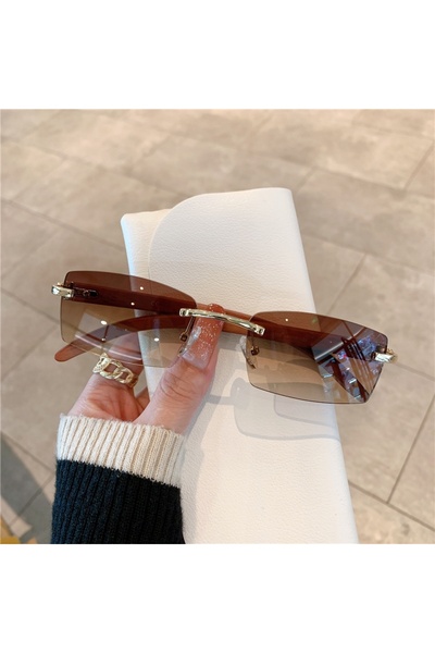 Choice As picture gold-brown KAMMPT Rimless Sunglasses For Men Women Wooden P...