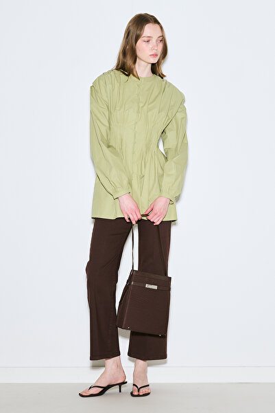 Manuka Beli Pile Detail Long Sleeve Bluz Green
