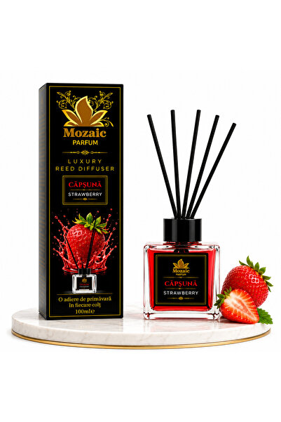 MOZAİC Luxury Reed Diffuser Căpșună, Parfum de Cameră cu Bețișoare, 100 ml