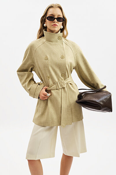 Manuka High Collar Belt Piece Trench Coat Milk Brown
