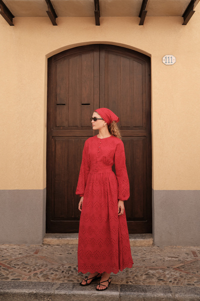 Manuka Brode Button Dress Red