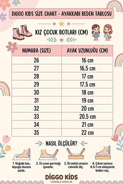 DİGGO KİDS Suya Kara Dayanıklı Kaymaz Taban Çift Cırtlı İçi Peluşlu Kız Çocuk Bot