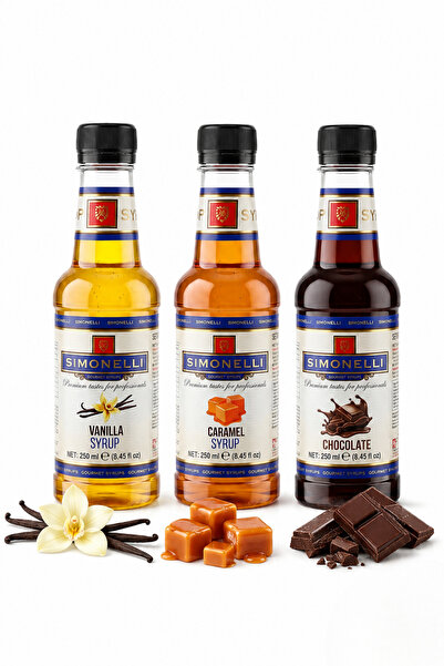 Simonelli 3'lü Kahve Şurubu Seti 250 ml (3x250 ml) - Toffee Karamel, Çikolata...