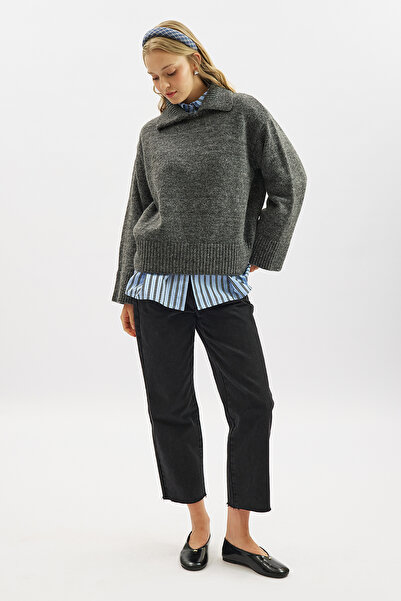 Manuka Wide Collar O Oversized Sweater Anthracite