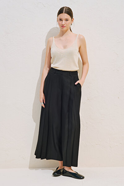Manuka Linen Mixed Wide Pleated Pants Black