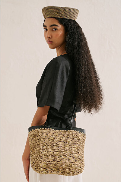 Manuka Iris Wicker Basket Bag Beige