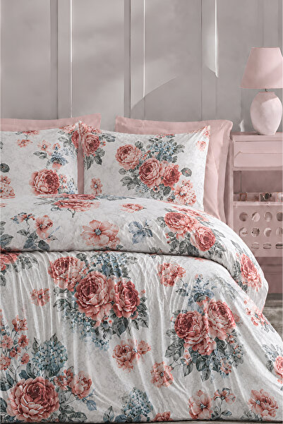 İQON طقم غطاء لحاف مع ملاءة مطاطية مقاس دبل ELEGANT ROSE
