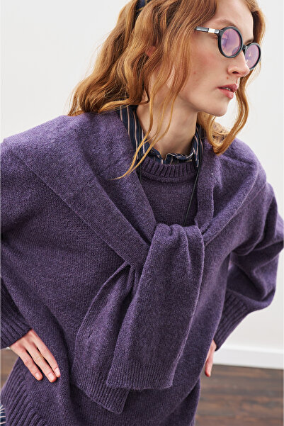 Manuka Square Neck Tie-Up Knitwear Scarf Purple