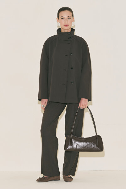 Manuka Henna High Collar Trench Coat Brown