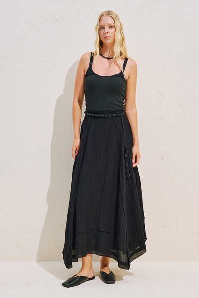 Manuka Asymmetric Draped Piece Skirt Black