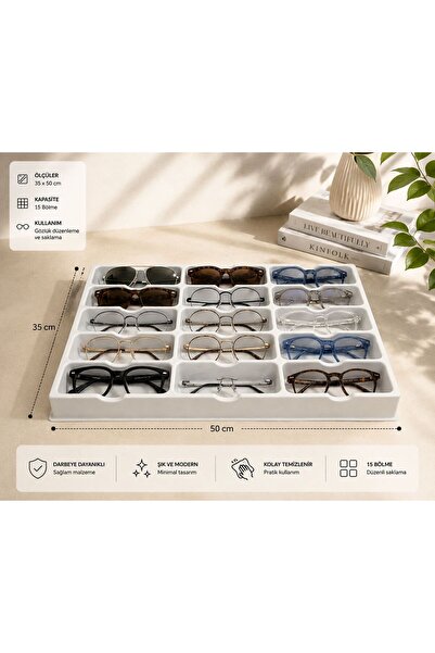 STAND MARKET 15 Bölmeli Gözlük Tablası – 35x50 cm BEYAZ
