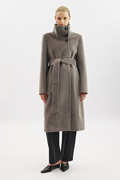 Manuka Premium Kaşe Trench Designed Coat Soft Gray