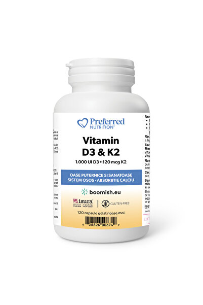 Preferred Nutrition Vitamin D3 1.000 IU & K2 120 mcg pentru funcționarea norm...