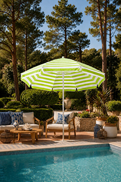 skybelt 200 cm Çizgili Plaj Şemsiyesi 8 Fiberglass Telli 45 Derece Eğilebilir...
