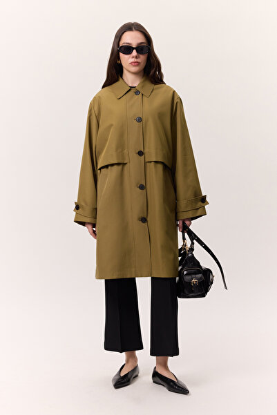 Manuka Bel Adjustable Lightweight Trench Coat Olive Green
