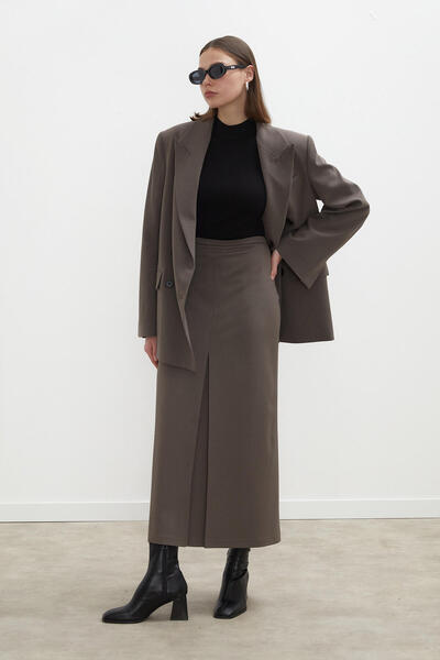Manuka Premium Pleated Detail Pencil Skirt Mink