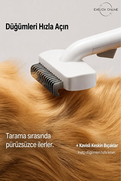 Exelox Tangle Detangling Comb Cat Dog Knot Remover One-Key Cleaning Stainless Steel Blade Hair Comb