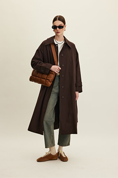 Manuka Belted Oversize Gabardine Trench Coat Dark Brown