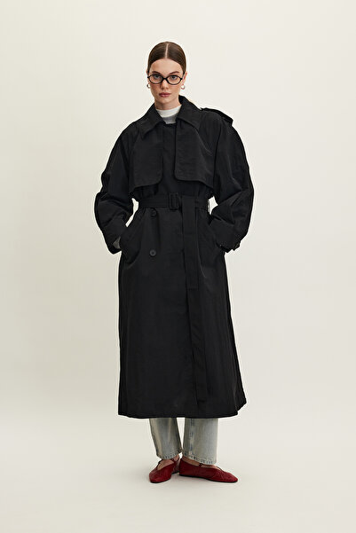 Manuka Technical Fabric Oversize Trench Coat Black