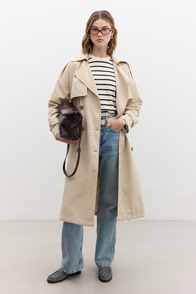 Manuka ZWEIREIHIGER TRENCHCOAT MIT KNÖPFEN, BEIGE