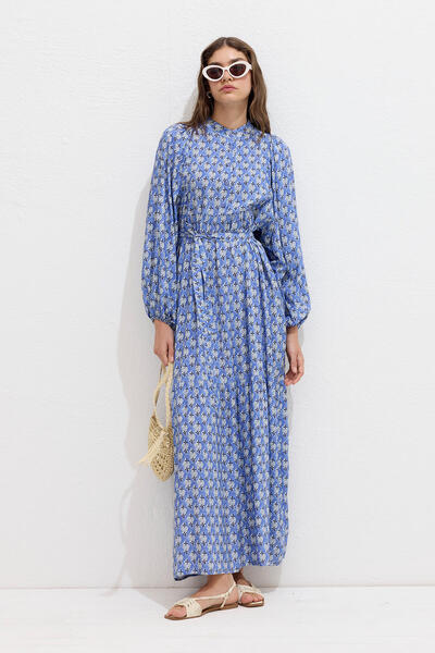 Manuka Viscose Balloon Sleeve Dress Symi Blue